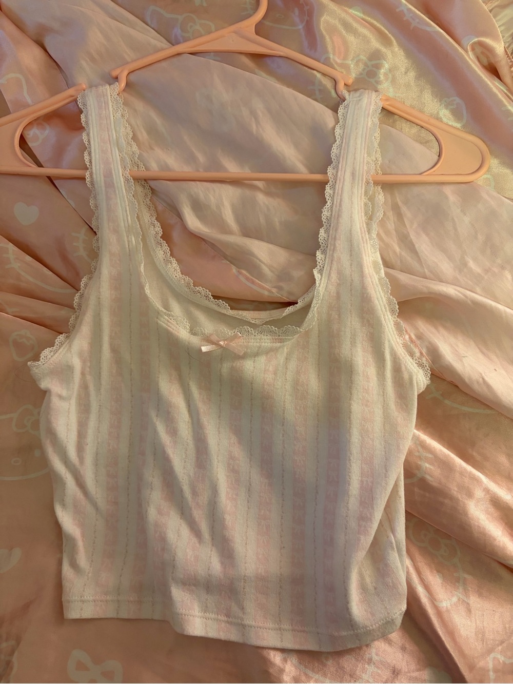 Lace-Trim Pink Striped Tank Top
